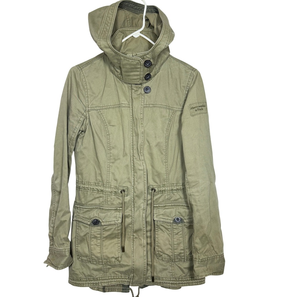 Abercrombie‎ & Fitch Y2K Olive Green Utility Anorak Jacket Hooded Parka Womens M